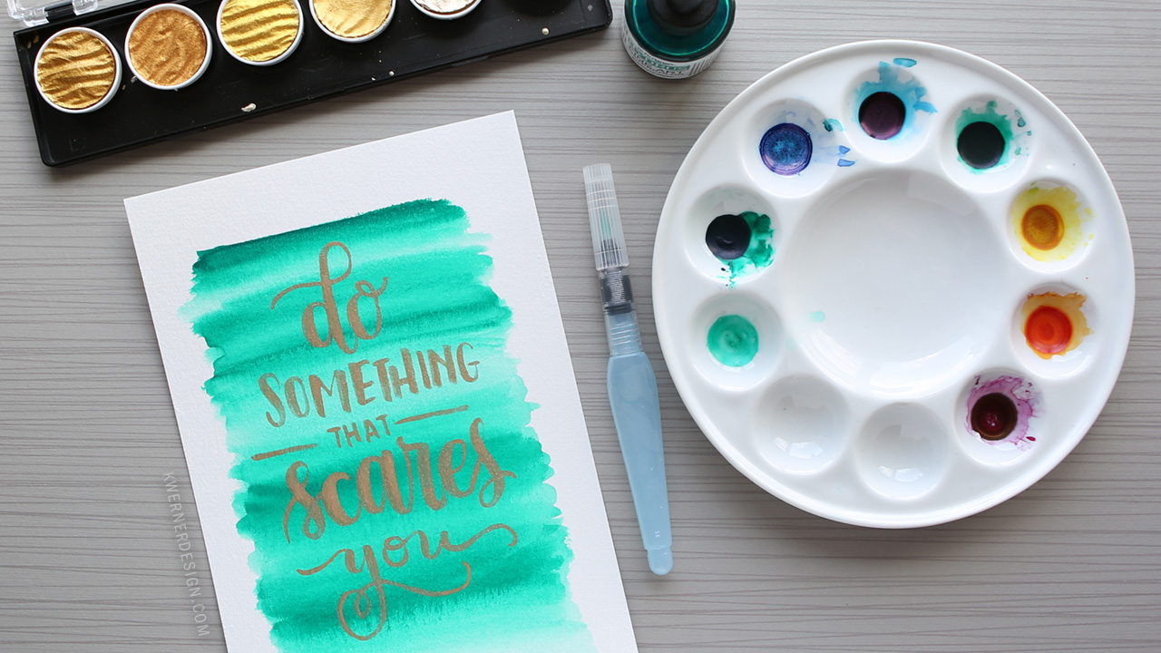FineTec Gold Brush Lettering over Hydrus Watercolor Background